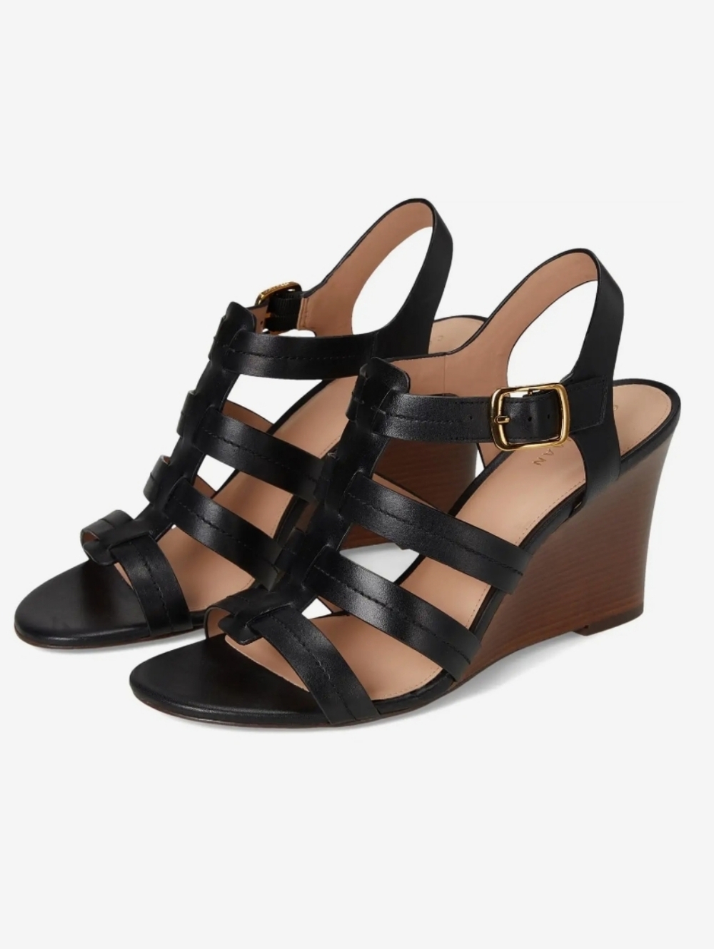 Cole Haan Josie Fisherman Wedge Lether Sandals Black Size 9.5